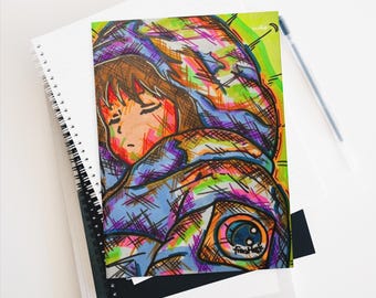 Hardcover Lined Matte Journal Ocean Waves Rikako Muto Sleeping Lofi Girl Anime Portrait Notebook Cozy Aesthetic for Mental Health Journaling