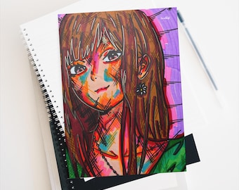 Hardcover Lined Matte Journal Takina Inoue Lycoris Recoil Anime Lofi Girl Illustration Notebook for Music Lovers
