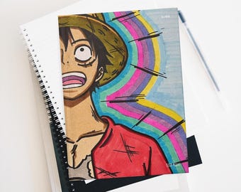Hardcover Ruled Journal Matte Vanilla Pirate King Hero Anime Fighter Collectible Sketchbook for Drawing and Writing Otaku Fan Gift