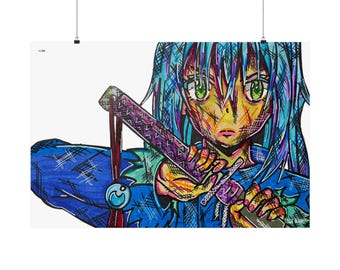 Wall Art Decor Rimuru Tempest Reincarnated as a Slime Sword Samurai for Gaming Room White Anime Print Isekai Hero