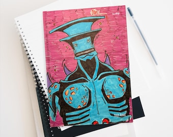 Hardcover Blank Journal Matte Blue Robot Character Anime Stationary for Sketching and Writing Otaku Fan Gift Pink Background Notebook