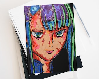 Hardcover Lined Matte Journal Cyberpunk Lucy Anime Girl Notebook Neon Portrait