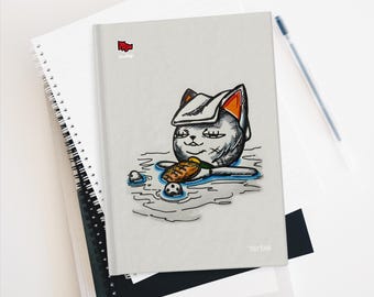 Hardcover Blank Journal Relaxed Cat with towel chilling, Matte Turbo Granny Anime Sketchbook for Drawing Writing Notes Otaku Fan Gift