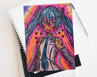 Hardcover Lined Journal Matte Hatsune Miku 初音ミク Personalised Notebook for Anime Lovers and Cosplay
