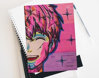 Hardcover Lined Journal Matte Pink Natsuki Ishibashi Laughing Pop Boy Portrait for Writing Otaku Fan Gift Notebook