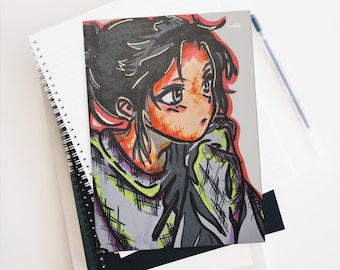 Hardcover Lined Matte Journal Lofi Girl Anime Portrait Notebook Cozy Aesthetic for Waiters and Barista