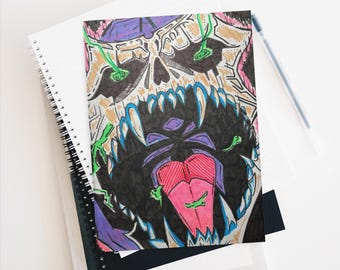 Hardcover Lined Journal Matte Neon Skull Monster Anime Collectible Stationary for Writing Otaku Fan Gift Notebook
