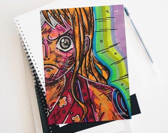 Cuaderno de tapa dura rayado mate con diseño de Nami Girl, personalizado e inclinado para entusiastas otakus.