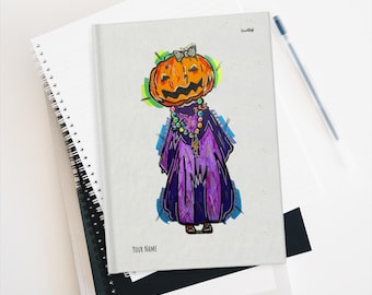 Hardcover Blank Journal Matte Halloween Spooky Pumpkin Head Girl Personalised Anime Notebook Fall Decor 5x7 Pages