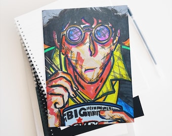 Hardcover Lined Journal Matte Cowboy Bebop Anime Glasses Eating Ramen Notebook
