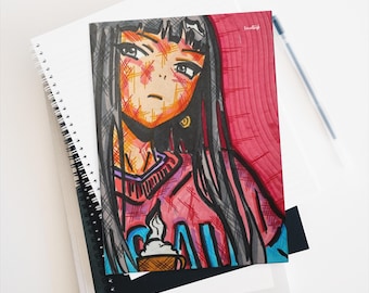 Hardcover Lined Matte Journal Lofi Girl with Coffee Anime Portrait Notebook Cozy Aesthetic for Waiters and Barista