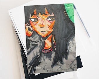 Hardcover Lined Matte Journal Lofi Girl with Coffee Anime Portrait Notebook Cozy Aesthetic for Waiters and Barista