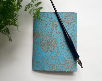 Handbound Eco-Friendy Notebook in Turquoise and Gold