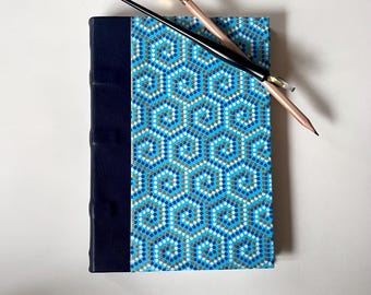 Handbound Blank Sketchbook, Blue and Gold, Leather Spine, Drawing Paper