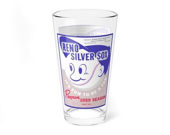 Mixing Glass, Vintage 1959 Baseball Reno Silver Sox, Baseball Fan Gift, Sports Barware, Retro Baseball Decor, Customizable Glassware