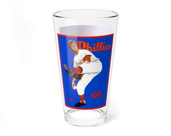 Baseball Mixing Glass, 16oz - 1955 Philadelphia Phillies Yearbook, Gift for Sports Fans, Barware, Baseball Memorabilia, Unique Gift Idea,