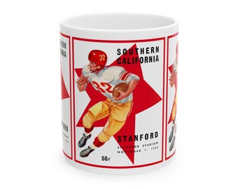 Football Ceramic Mug, 1958 Southern California Stanford, Sports Fan Gift, Coffee Cup, Tea Mug, Football Team