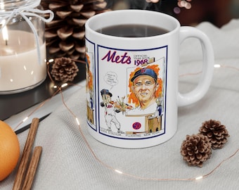 Baseball Ceramic Mug, Gil Hodges New York Mets Fan Gift, 1968 Baseball Sports Coffee Cup, NY Baseball Memorabilia, Sports Drinkware,