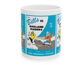 Football Ceramic Mug, 1962 Buffalo Bills Oakland Raiders Sports Fan Gift Cup, Team Game Day Coffee Tea Mug, Gridiron Football Memorabilia