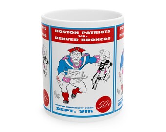 Vintage Football Ceramic Mug, 1960 Denver Broncos Boston Patriots Mug, Sports Fan Gift, Football Lover Cup, Retro Team  Drinkware