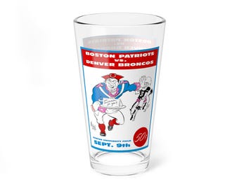 Mixing Glass, 16oz - Vintage 1960 Football Patriots Broncos Barware, Retro Sports Fan Gift, Game Day Beer Glass, Tailgating Decor, Man Cave