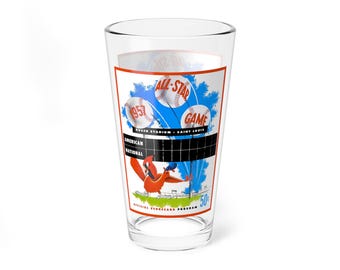 Mixing Glass, 16oz - 1957 Baseball All-Star Game, St Louis - Vintage Sports Barware, Retro Baseball Fan Gift, Collectible Glassware,