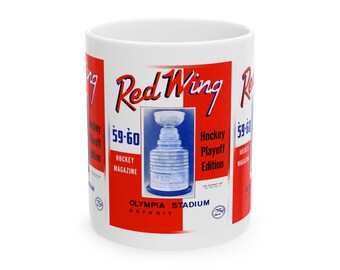 Vintage Detroit Red Wings Hockey Ceramic Mug, NHL Sports Fan Gift, Coffee Cup, Hockey Memorabilia, Hockey Team Mug, Red Wings Hockey Gift,