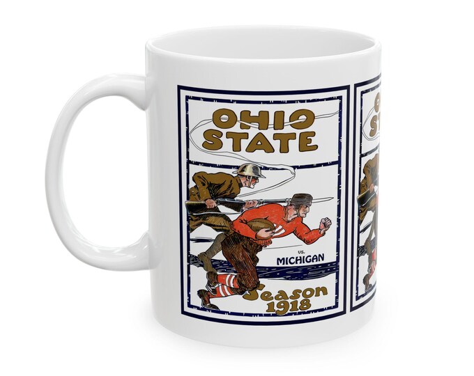 Featured listing image: College Football Ceramic Mug, 1918 Ohio State Michigan Football, Sports Fan Gift, Football Fan Cup, Unique Pottery Mug, Game Day Drinkware