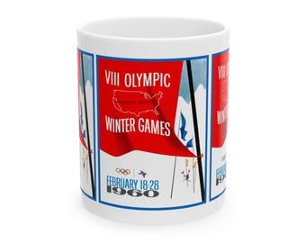 Vintage Winter Olympics Ceramic Mug, 11oz, 15oz - Lake Tahoe Souvenir Cup, Hot Cocoa Mug, Retro Skiing Coffee Mug, Mountain Lodge Decor,