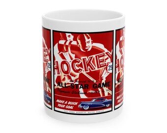 Vintage 1952 Hockey All-Star Game Program Ceramic Mug, Sports Memorabilia Gift, Collector's Coffee Cup, Retro Sports Fan, Hockey Enthusiast,