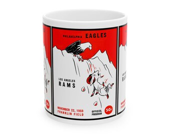 Football Ceramic Mug, 1959 Philadelphia Eagles-Los Angeles Rams Fan Gift, Sports Coffee Cup, Game Day Drinkware, Football Team Memorabilia,