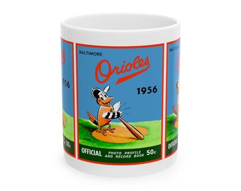 Vintage 1956 Baseball Baltimore Orioles Yearbook Ceramic Mug, Gift for Baseball Fans, Sports Memorabilia Drinkware, Coffee Cup, Unique Retro