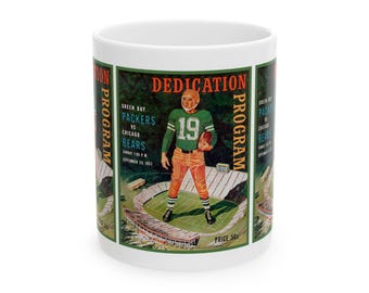 Vintage Football Ceramic Mug, 1958 Green Bay Packers Chicago Bears, Sports Fan