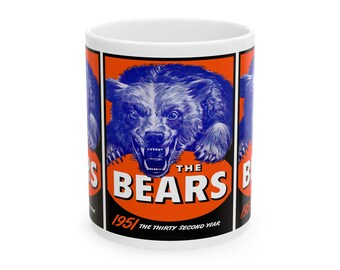 Retro Football Chicago Bears Ceramic Mug, 1951 Sports Fan Gift, Football Memorabilia, Coffee Cup, Tea Mug