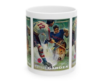 1940-1941 Vintage New York Americans - New York Rangers Hockey Program Cover - Ceramic Mug, 11oz, 15oz