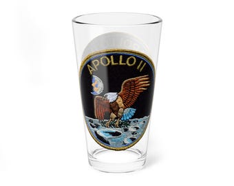 Mixing Glass, NASA Flight Patch - Apollo 11, Astronaut Space Gift, Moon Landing, Space Shuttle, Barware Decor, Kitchenware