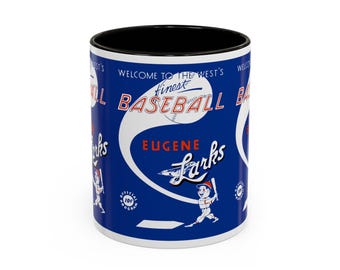1950 Vintage Eugene Larks - Far West League Baseball Program Cover - Colorful Mugs, 11oz