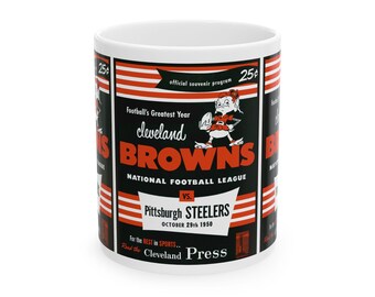 Football Rivalry Ceramic Mug, 1950 Vintage Browns Steelers Game Day Cup, Sports Fan Gift, Tailgate Party Decor, Coffee Tea Mugs