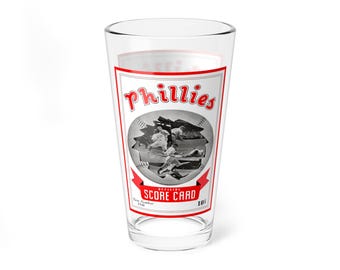 Mixing Glass, 16oz - 1941 Baseball Phillies Program, Vintage Baseball Barware, Baseball Gift, Sports Memorabilia, Unique Bar Decor