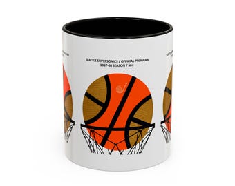 1967-1968 Vintage Seattle Super Sonics Basketball Program Cover -  Colorful Mugs, 11oz