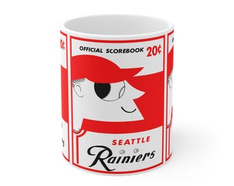 Mug 11oz, Vintage Baseball Seattle Rainiers Cup, Sports Fan Gift, Retro Baseball Team Logo, Coffee Mug, Tea Cup