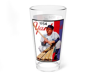 Mixing Glass, 16oz - 1954 Baseball New York Yankees Yearbook, Gift for Baseball Fans, Sports Memorabilia, Vintage Collectible Glassware, Man