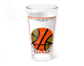 Glass, 1967 Seattle SuperSonics Basketball Design, Sports Barware, Gift for Sports Fans, 16oz Mixing Glass, Basketball Memorabilia, Vintage