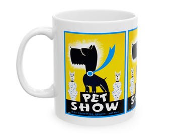 Ceramic Mug, 1930's WPA Pet Show Poster, Vintage Coffee Cup, Retro Drinkware, Animal Lover Gift, Unique Tea Mug, Kitchen Decor