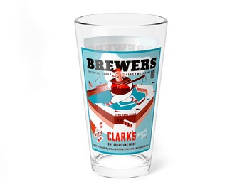 Mixing Glass, 16oz - Vintage 1943 Baseball Milwaukee Brewers, Perfect for Beer, Barware Gift, Sports Fan Collectible, Baseball Memorabilia,