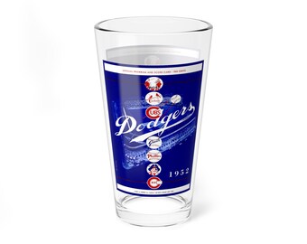 Mixing Glass, 16oz - 1952 Baseball Brooklyn Dodgers Program, Vintage Barware, Unique Cocktail Glass, Baseball Lover Gift, Sports Memorabilia