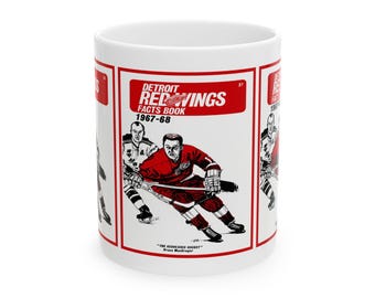 Vintage Detroit Red Wings Hockey Ceramic Mug, 1967-1968 Memorabilia, Coffee Cup Gift, Sports Fan Collectible, Hockey Team Logo Drinkware,