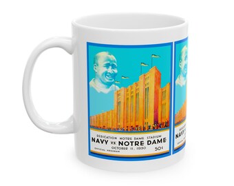 Vintage 1930 Notre Dame Navy Football Ceramic Mug, Retro Sports Fan Drinkware Cup, College Football Gift, Football Team Souvenir, Football