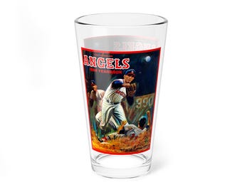 Mixing Glass, 16oz - 1964 Baseball Los Angeles Angels Yearbook, Vintage Barware Gift, Sports Memorabilia Decor, Baseball Fan Glassware,