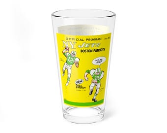 Mixing Glass, 16oz - Vintage 1966 Football New York Jets Boston Patriots, Sports Barware, Football Fan Gift, Game Day Glassware